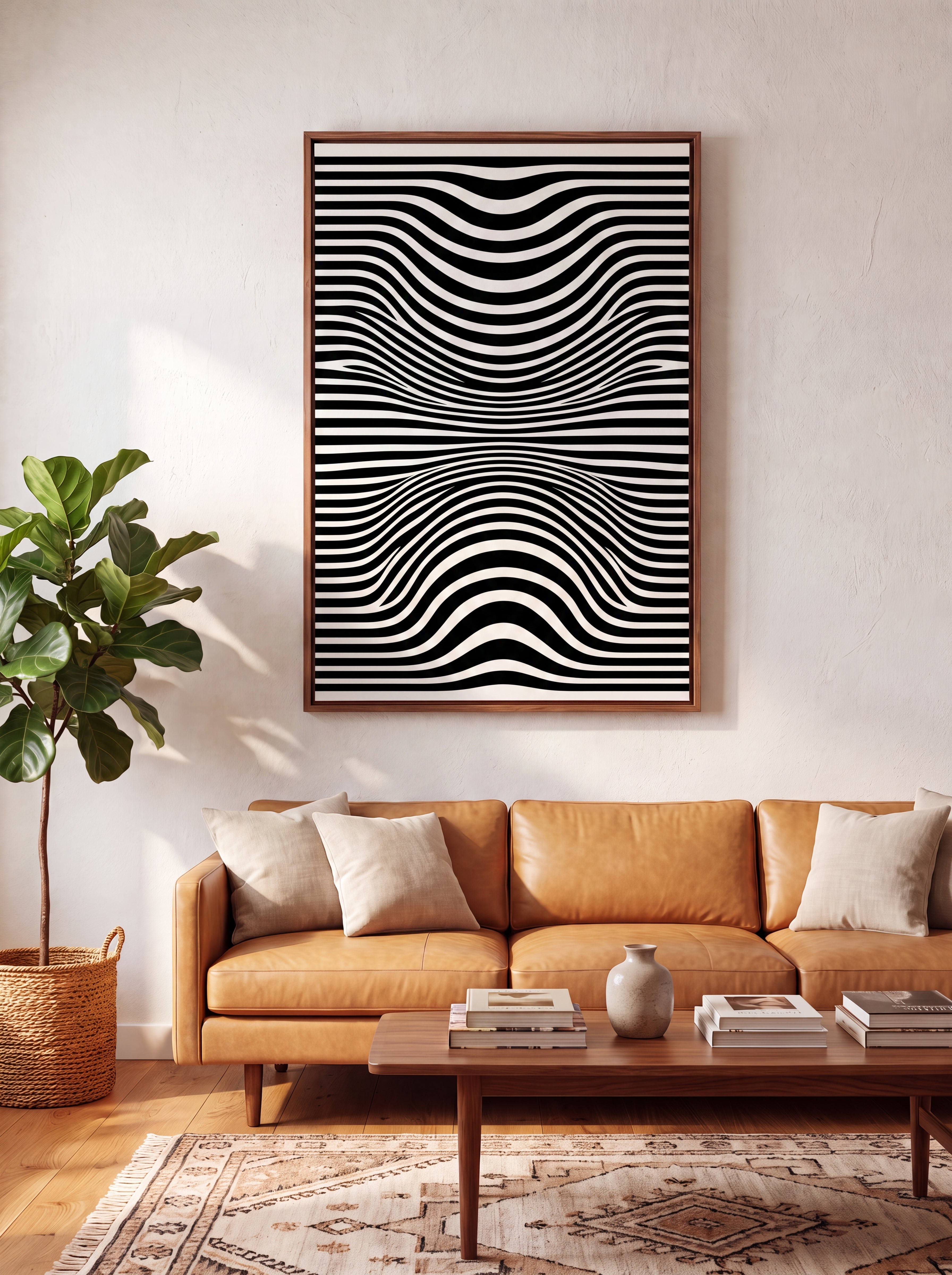 Optical Art Waves | Black & White Geometric Canvas Wall Art