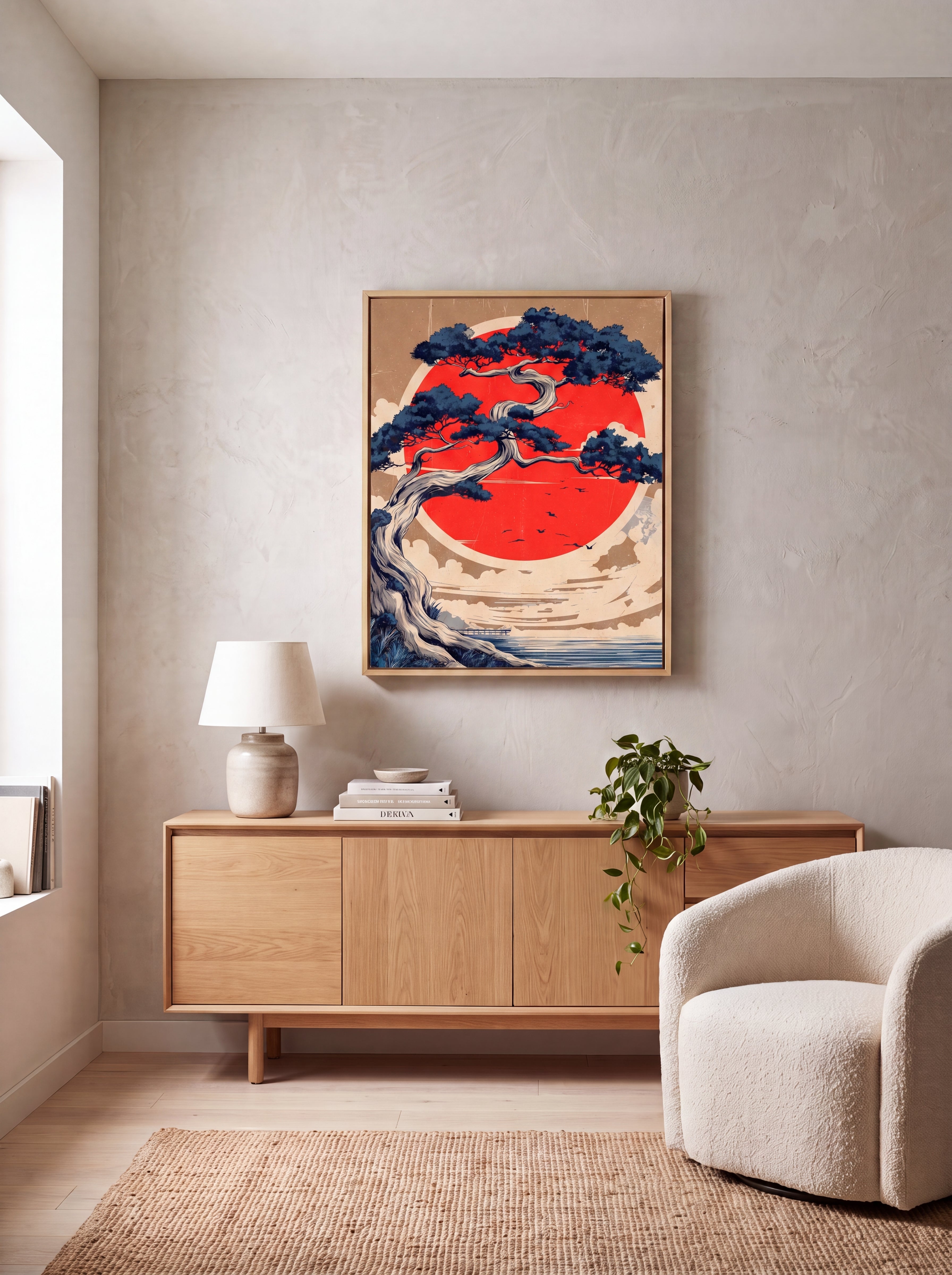 Rising Sun | Japanese Bonsai Woodblock Canvas Wall Art