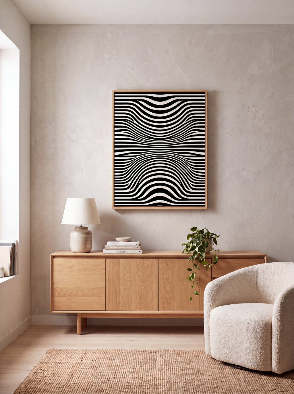 Optical Art Waves | Black & White Geometric Canvas Wall Art
