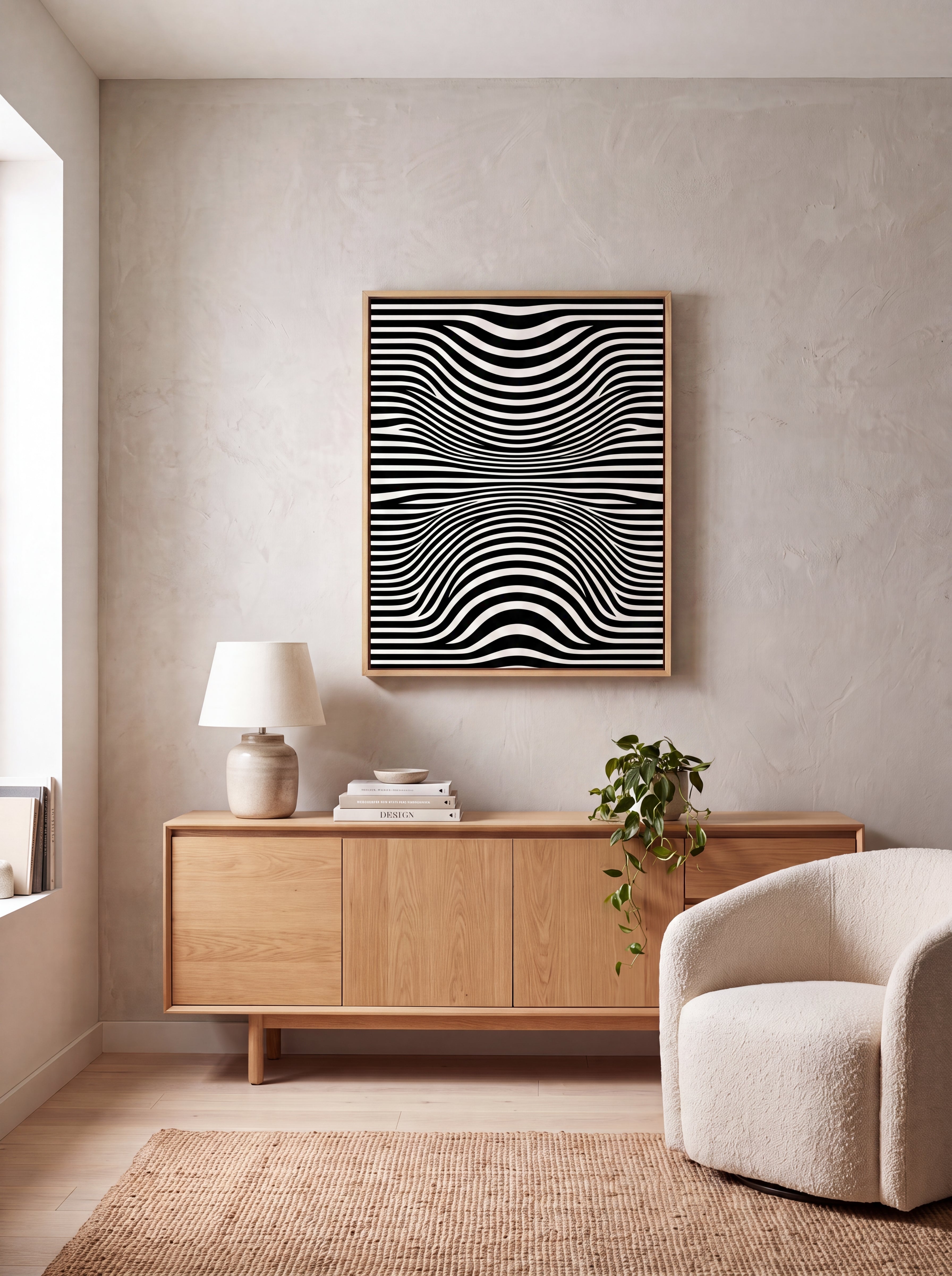 Optical Art Waves | Black & White Geometric Canvas Wall Art