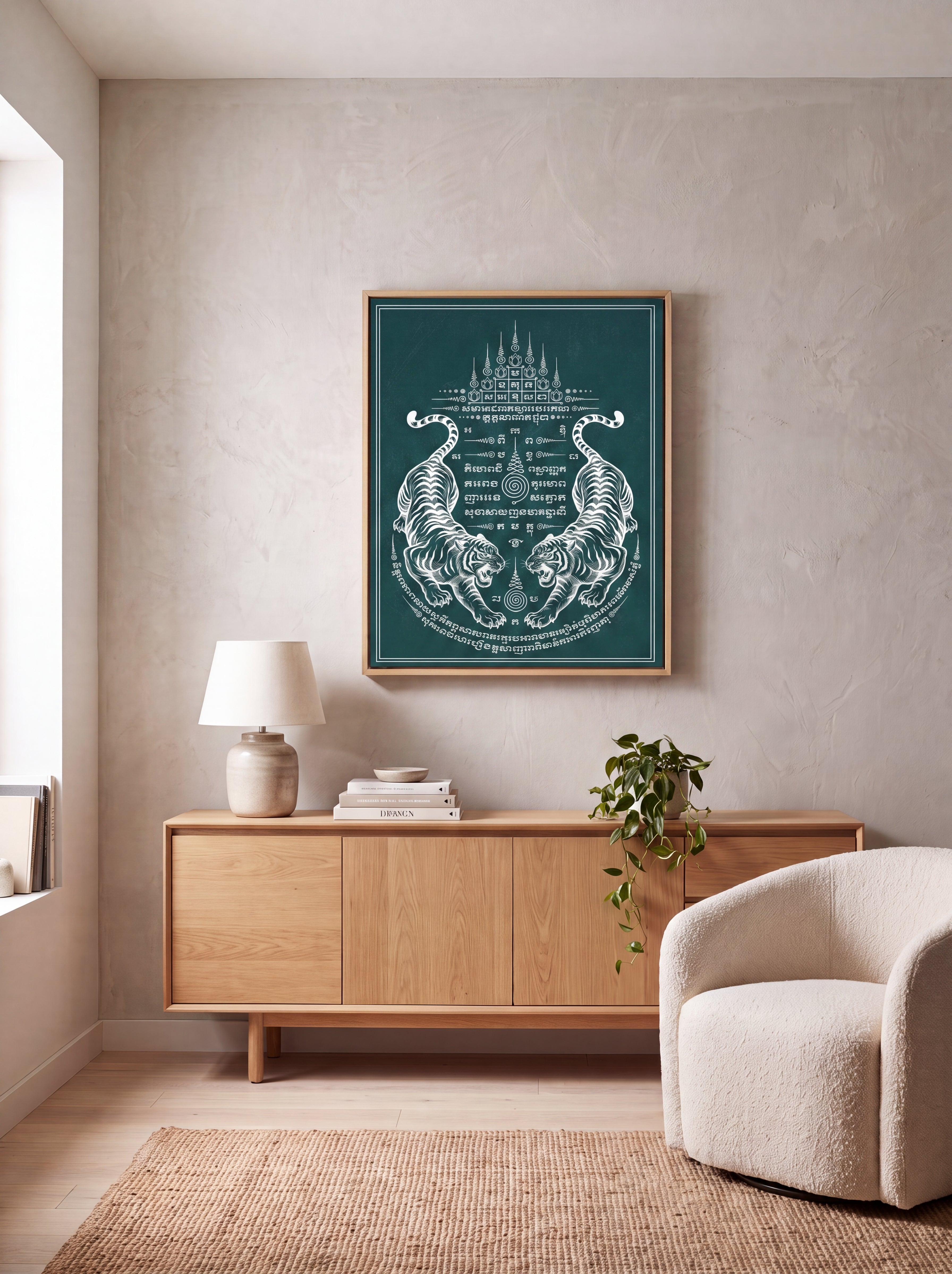 Sak Yant Twin Tigers | Thai Tattoo Canvas Wall Art