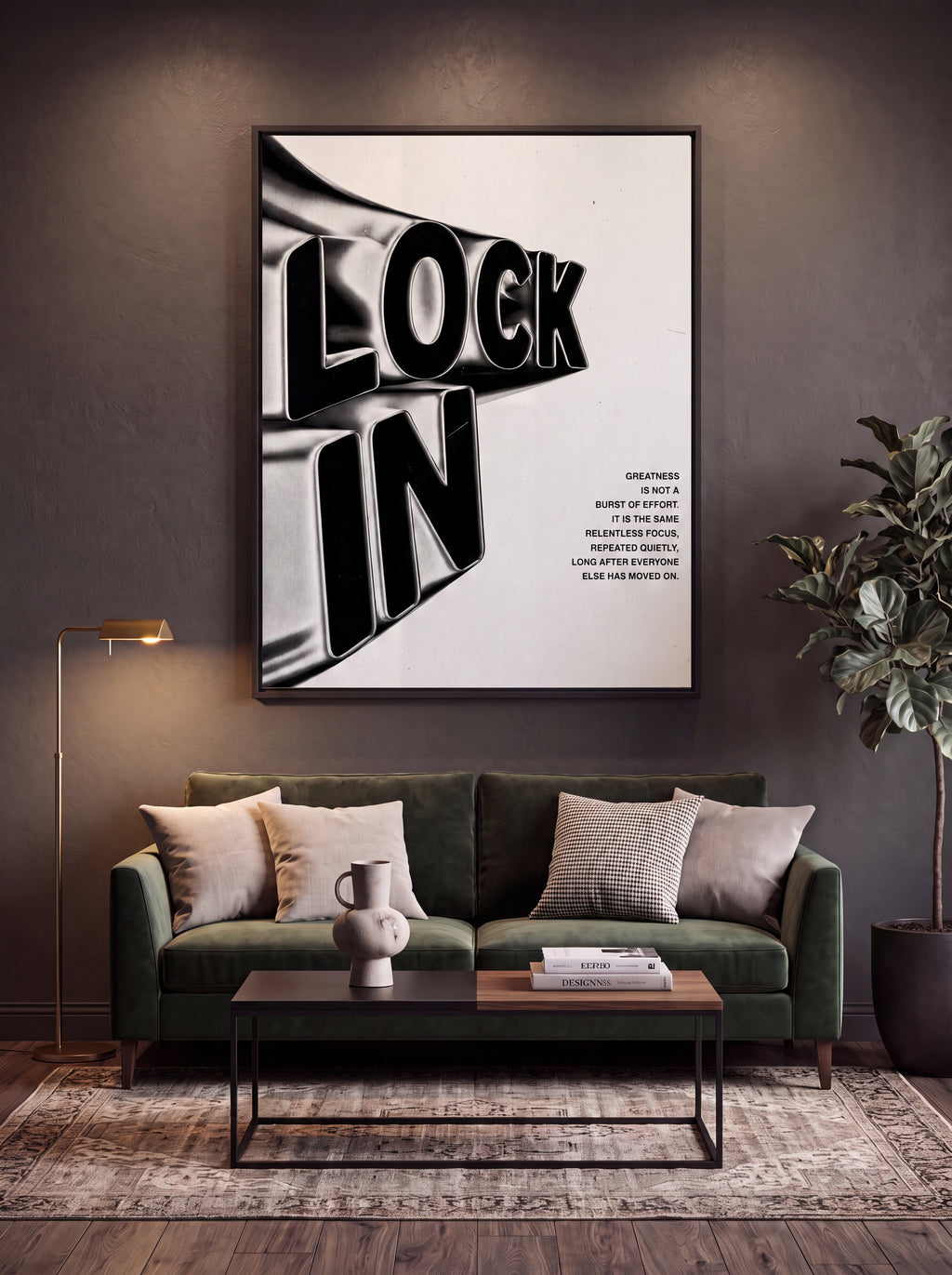 Lock In | Liquid Chrome 3D Typography Canvas Wall Art