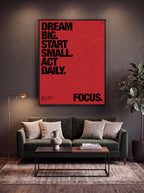 Dream Big Start Small Act Daily | Red Typographic Canvas Wall Art