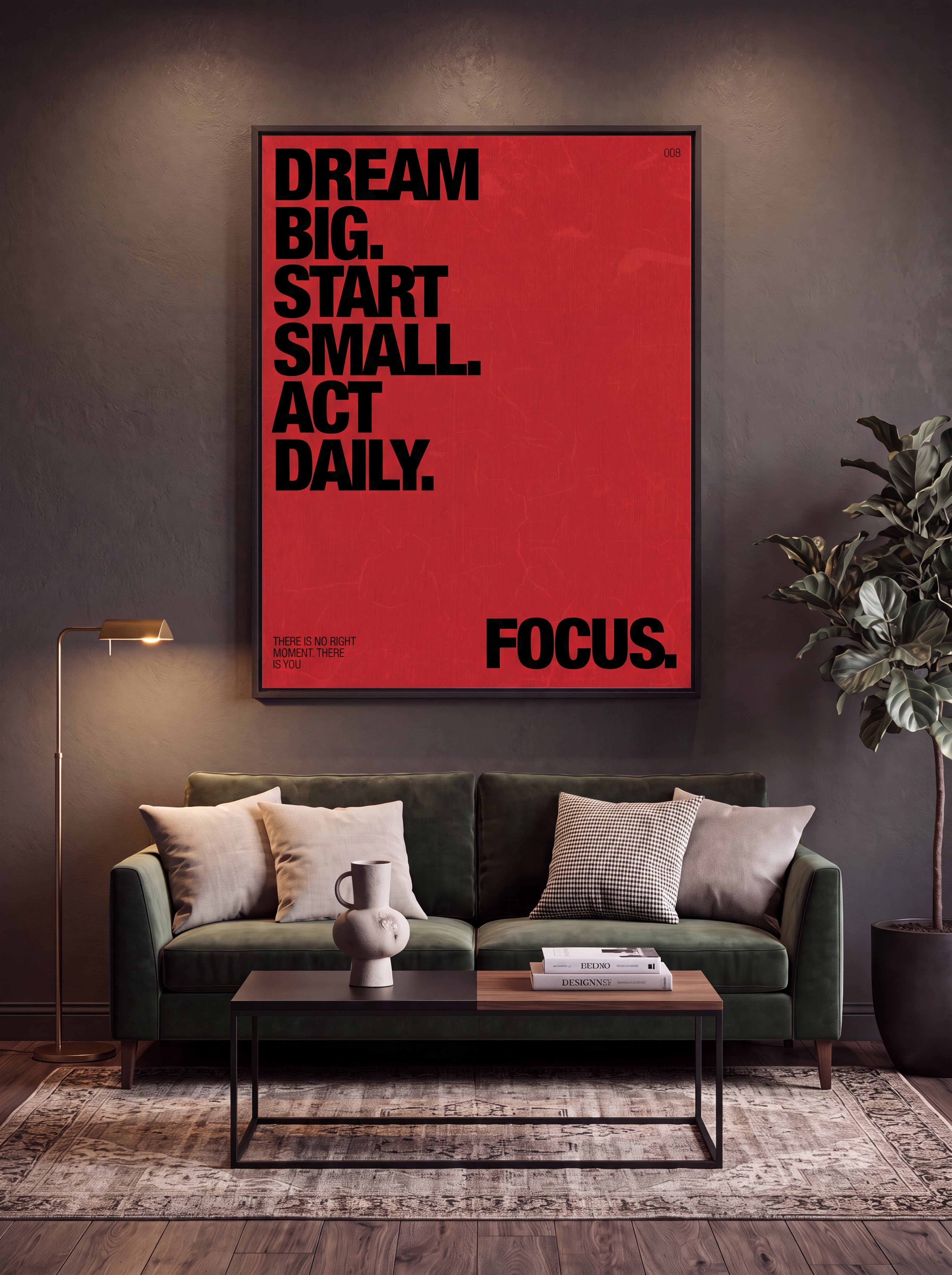 Dream Big Start Small Act Daily | Red Typographic Canvas Wall Art