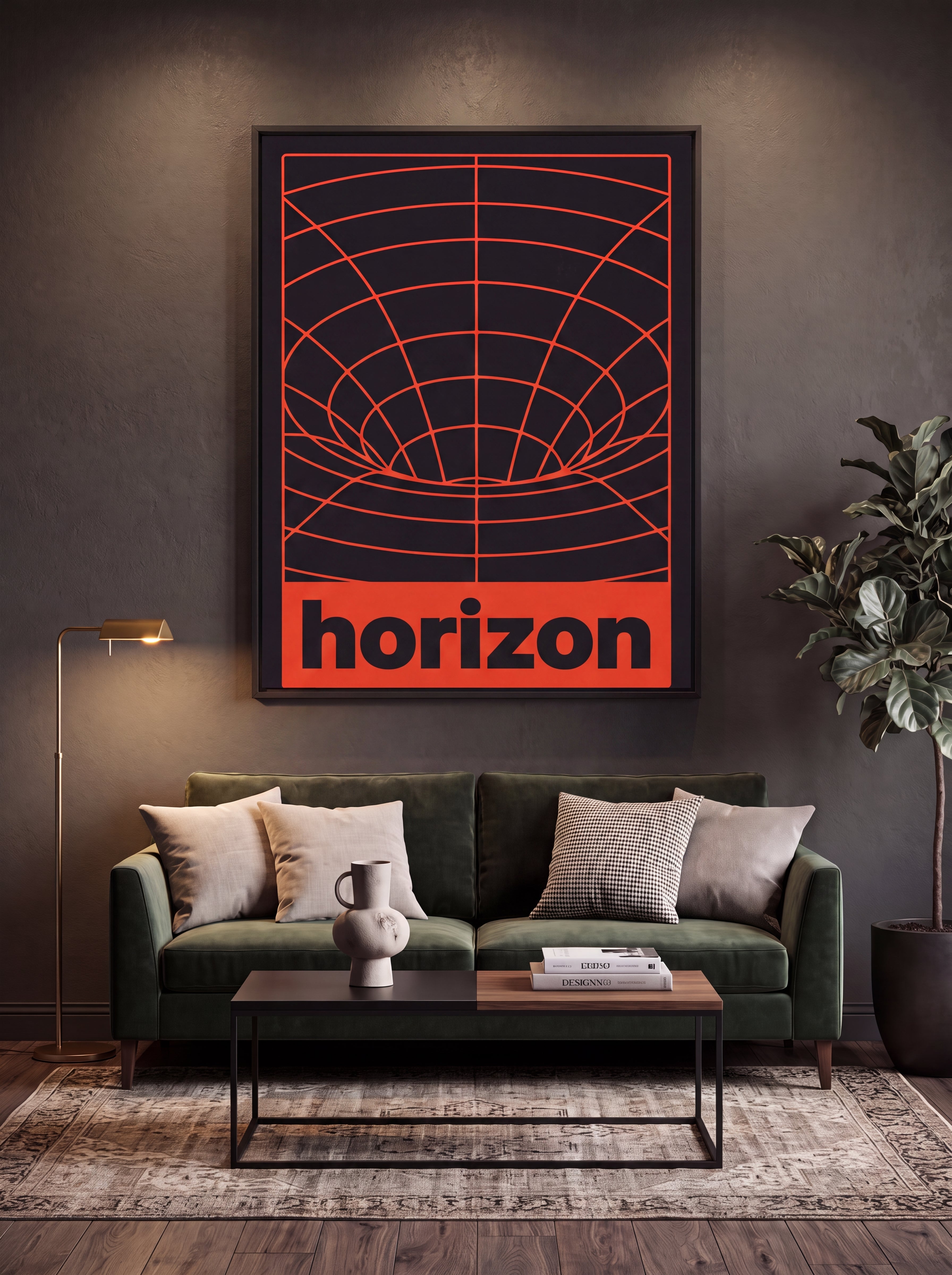 Horizon | Retro-Futurist Vortex Grid Canvas Wall Art