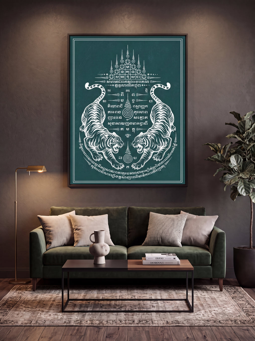 Sak Yant Twin Tigers | Thai Tattoo Canvas Wall Art