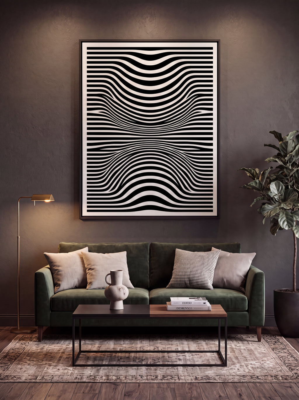 Optical Art Waves | Black & White Geometric Canvas Wall Art