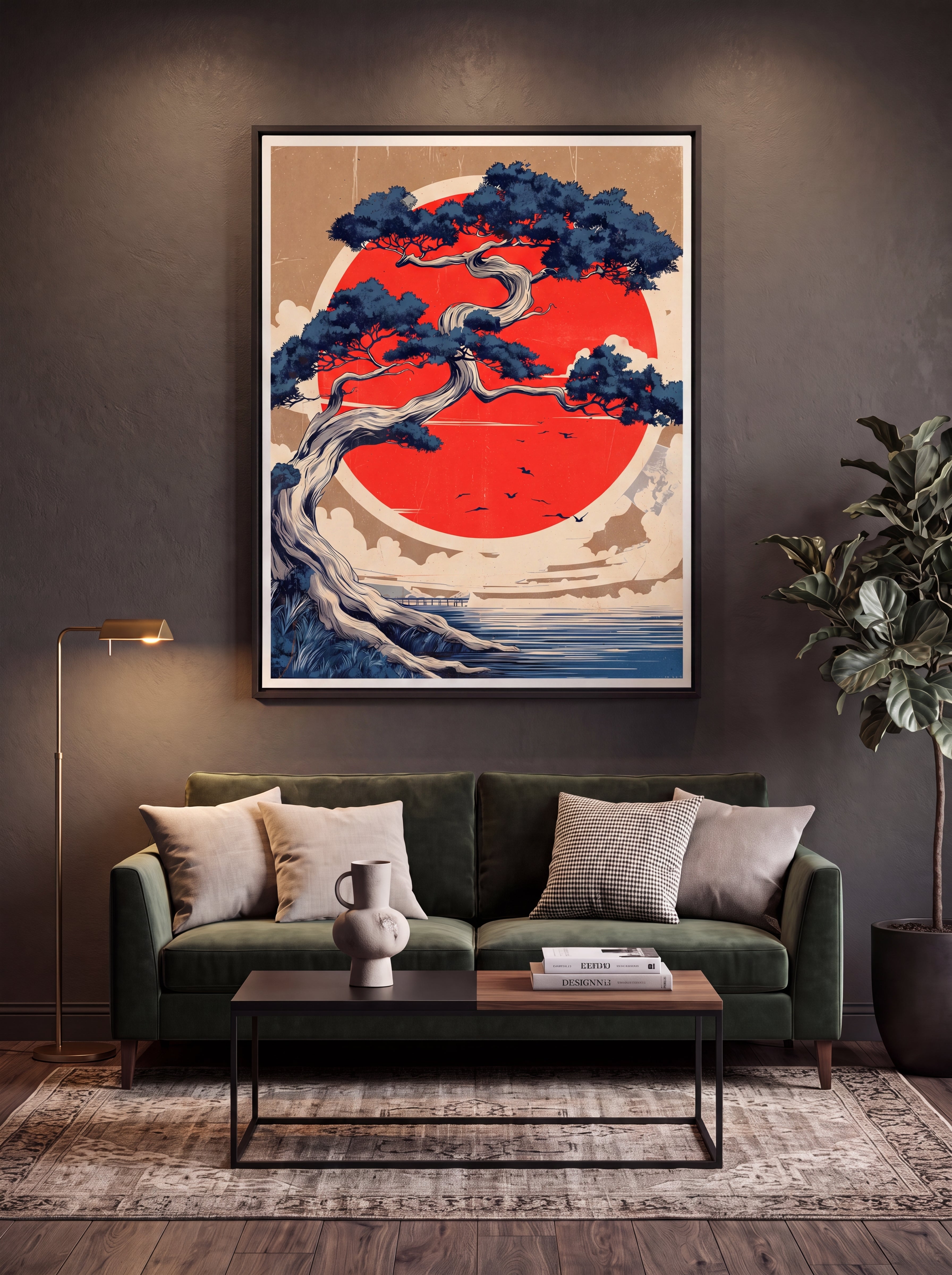 Rising Sun | Japanese Bonsai Woodblock Canvas Wall Art