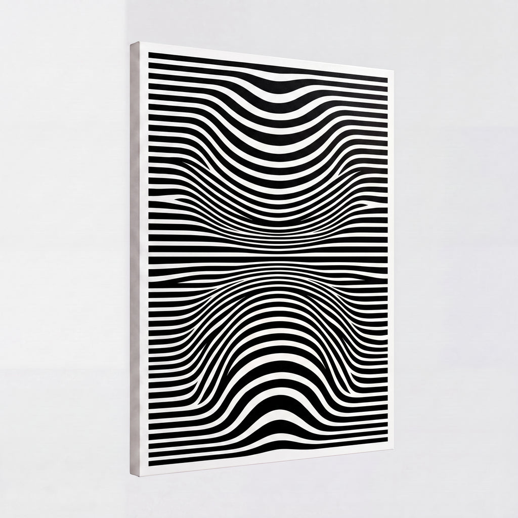 Optical Art Waves | Black & White Geometric Canvas Wall Art