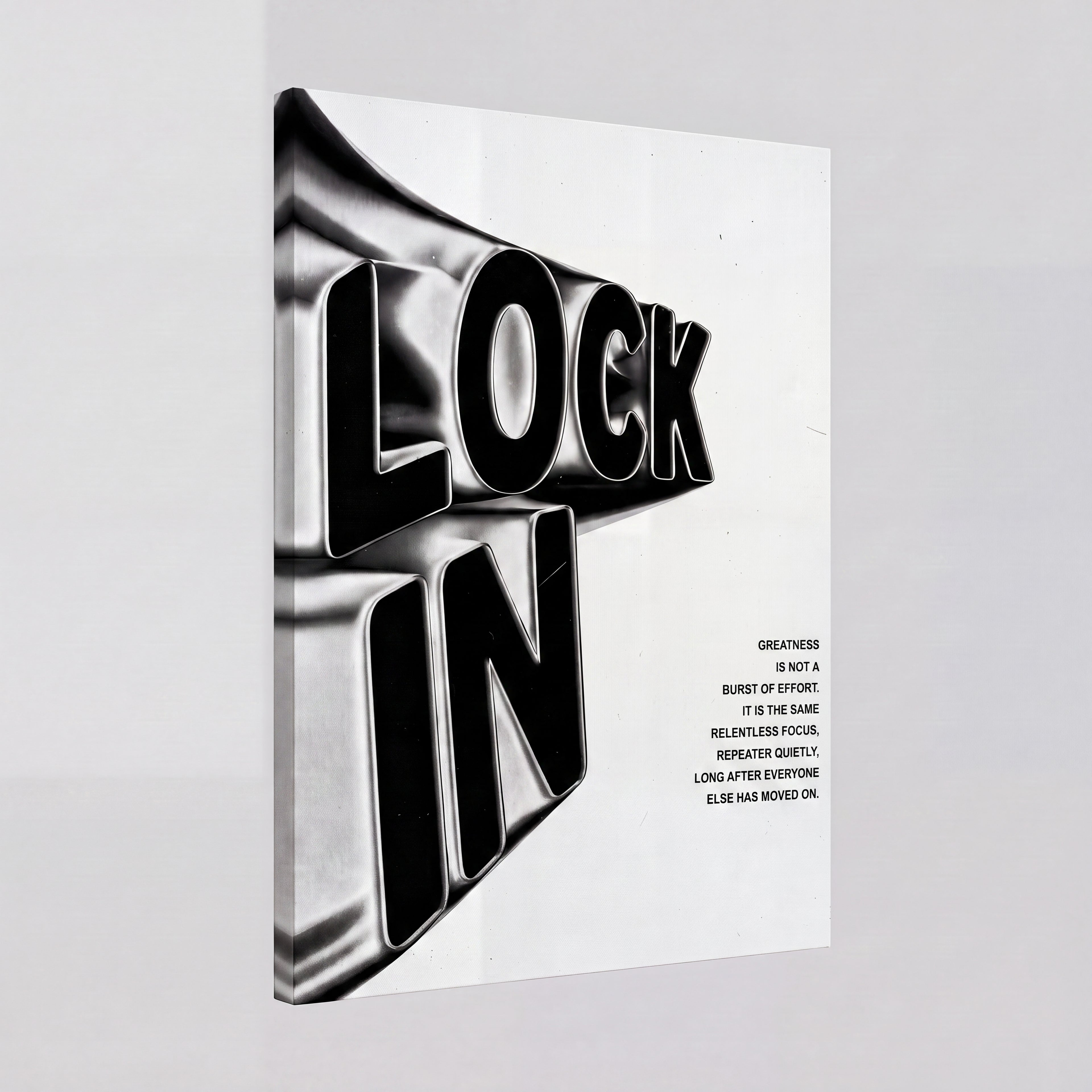 Lock In | Liquid Chrome 3D Typography Canvas Wall Art