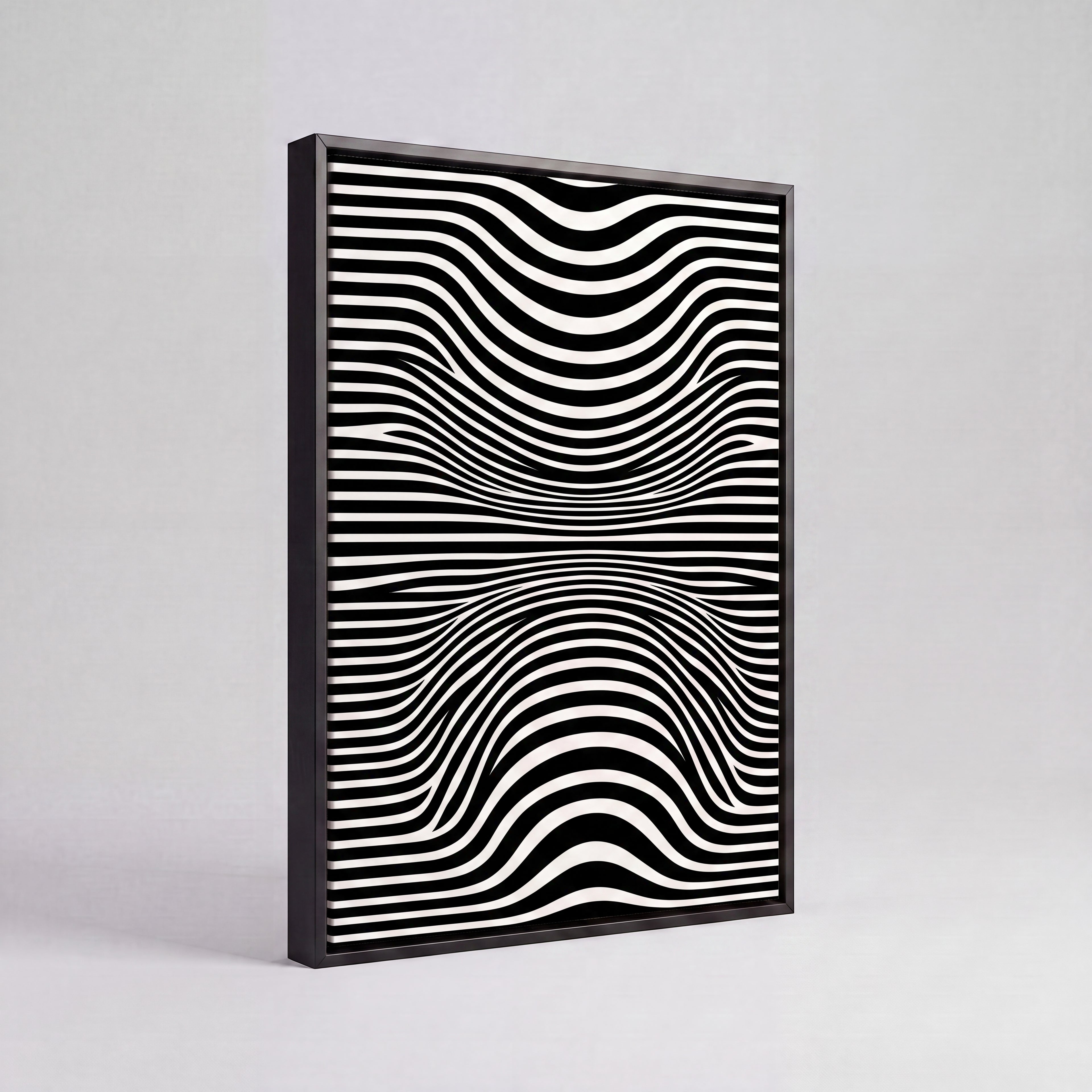 Optical Art Waves | Black & White Geometric Canvas Wall Art