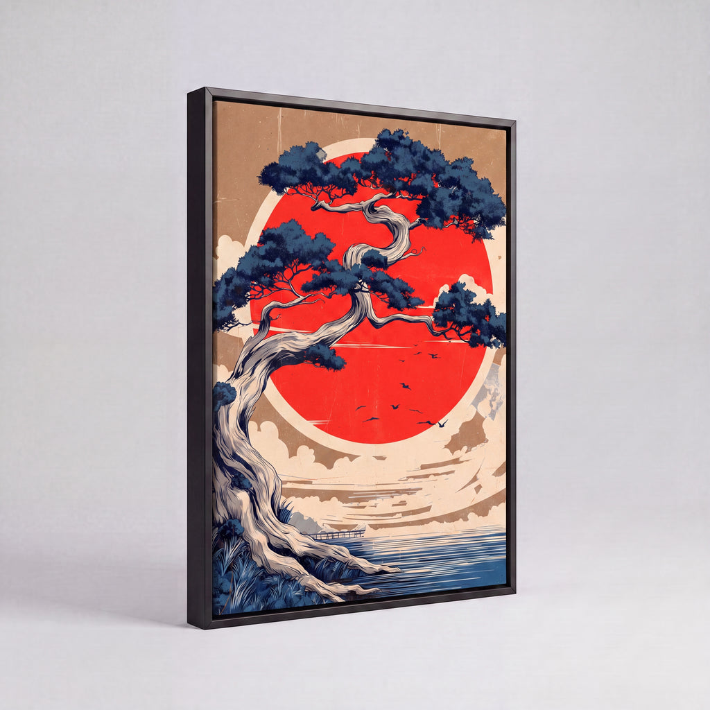 Rising Sun | Japanese Bonsai Woodblock Canvas Wall Art