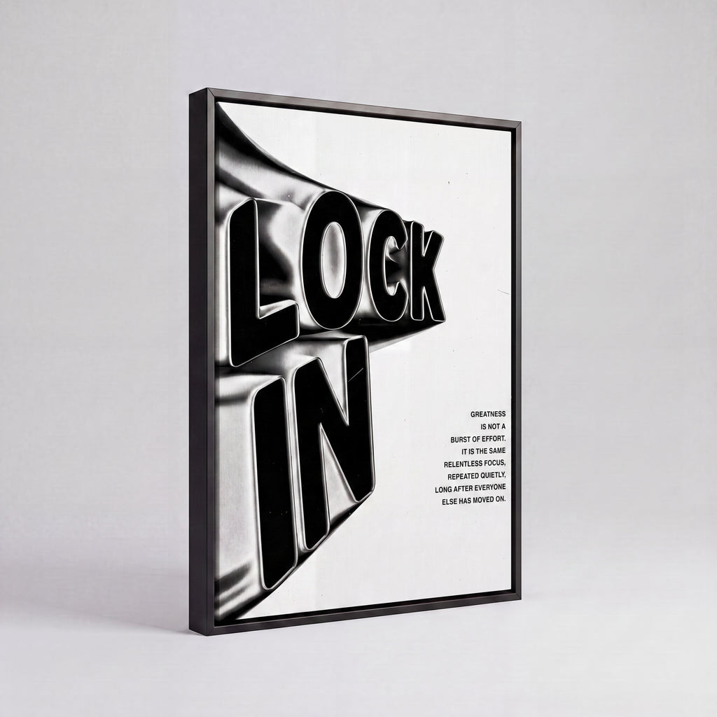 Lock In | Liquid Chrome 3D Typography Canvas Wall Art