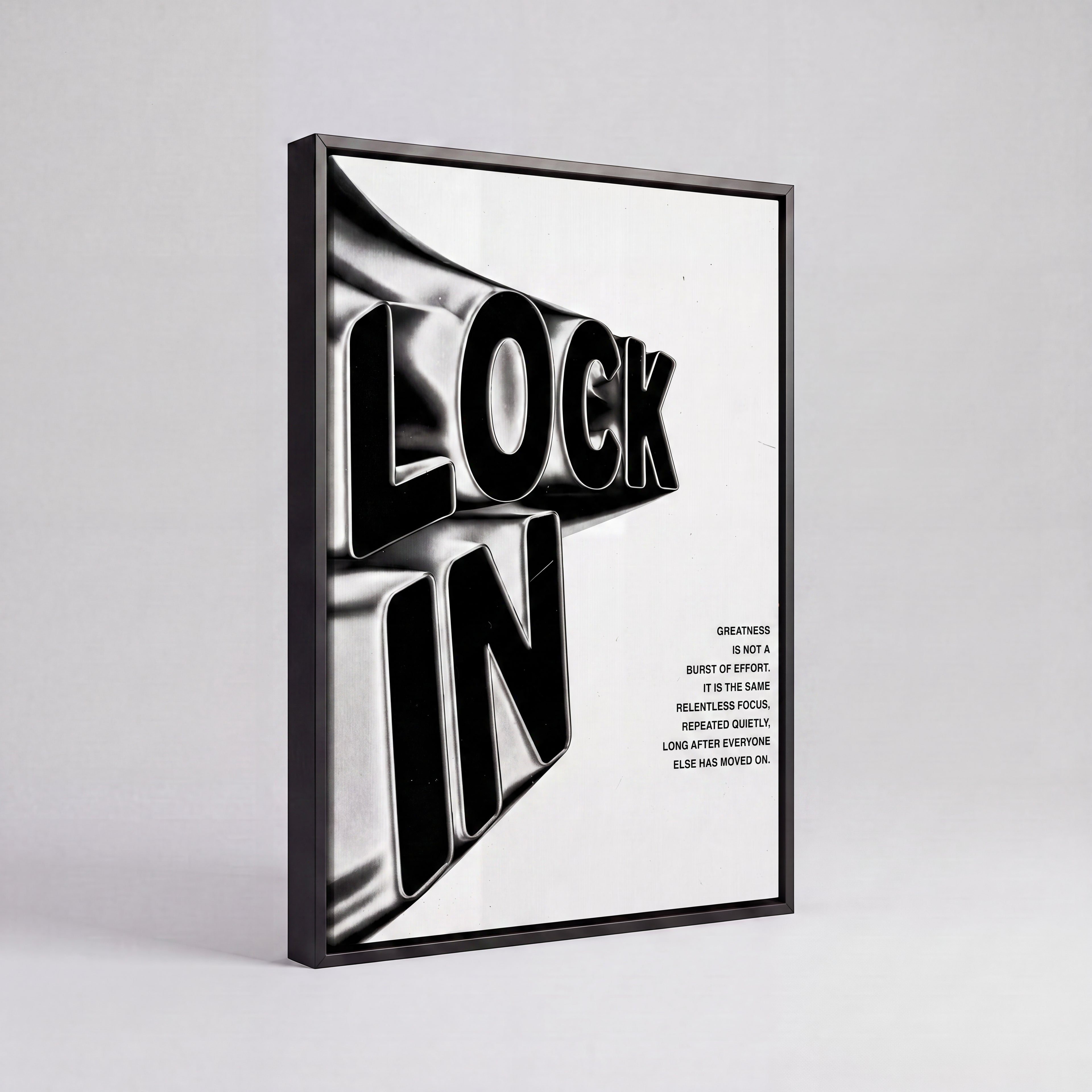Lock In | Liquid Chrome 3D Typography Canvas Wall Art
