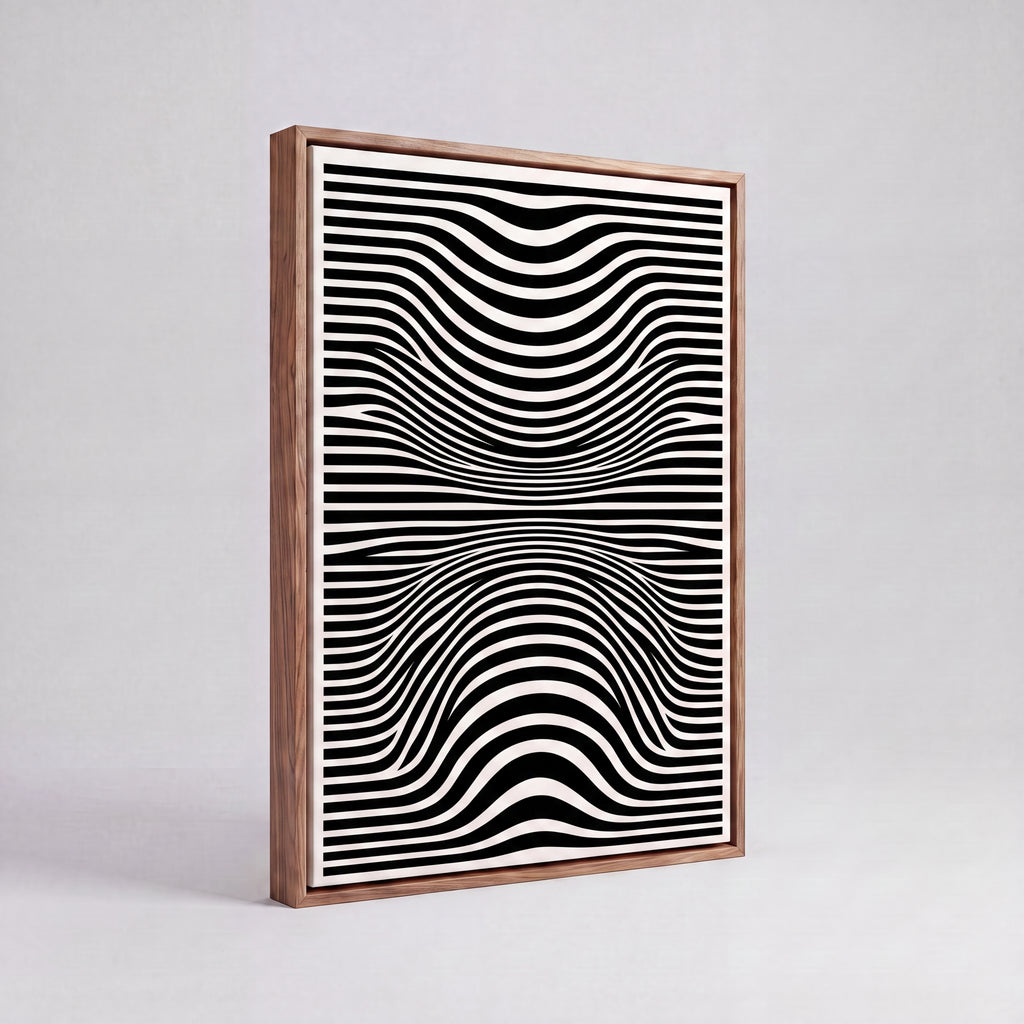Optical Art Waves | Black & White Geometric Canvas Wall Art