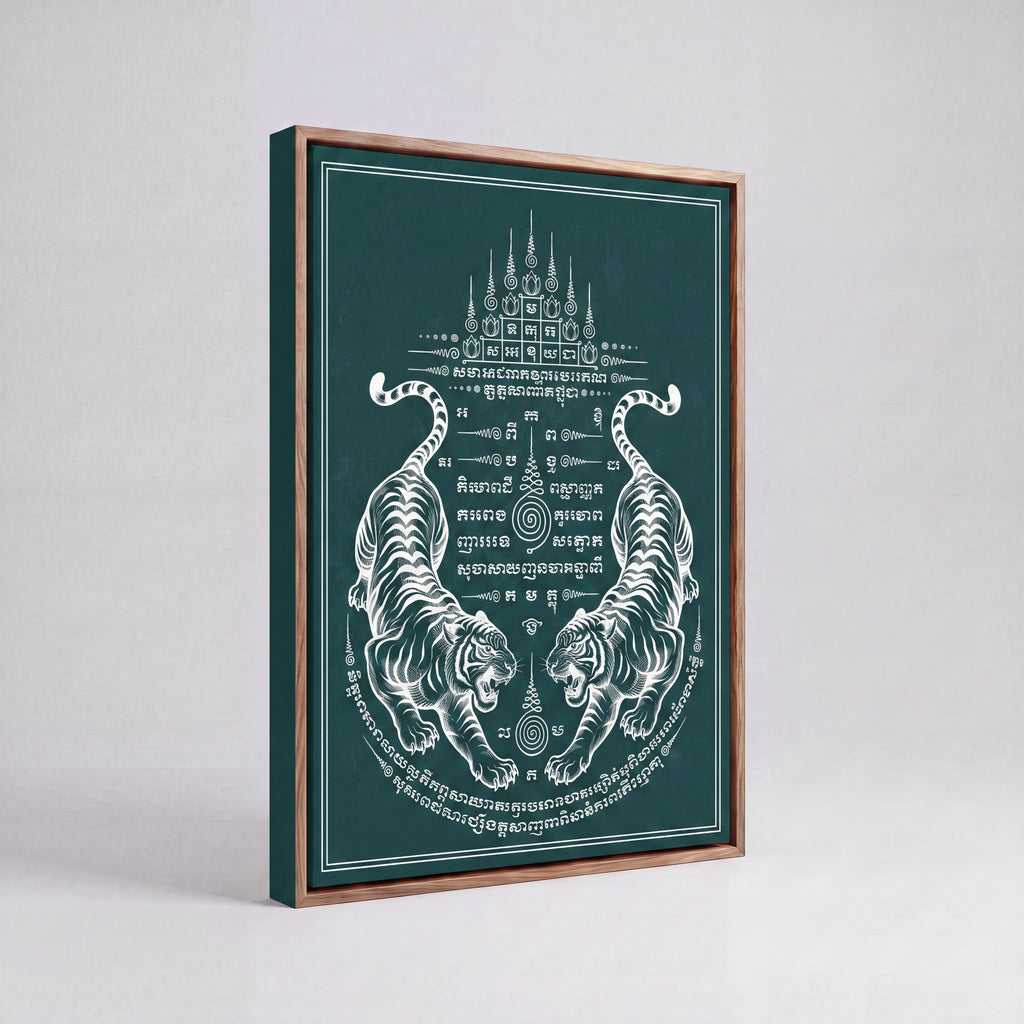 Sak Yant Twin Tigers | Thai Tattoo Canvas Wall Art