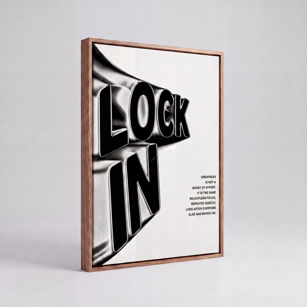 Lock In | Liquid Chrome 3D Typography Canvas Wall Art
