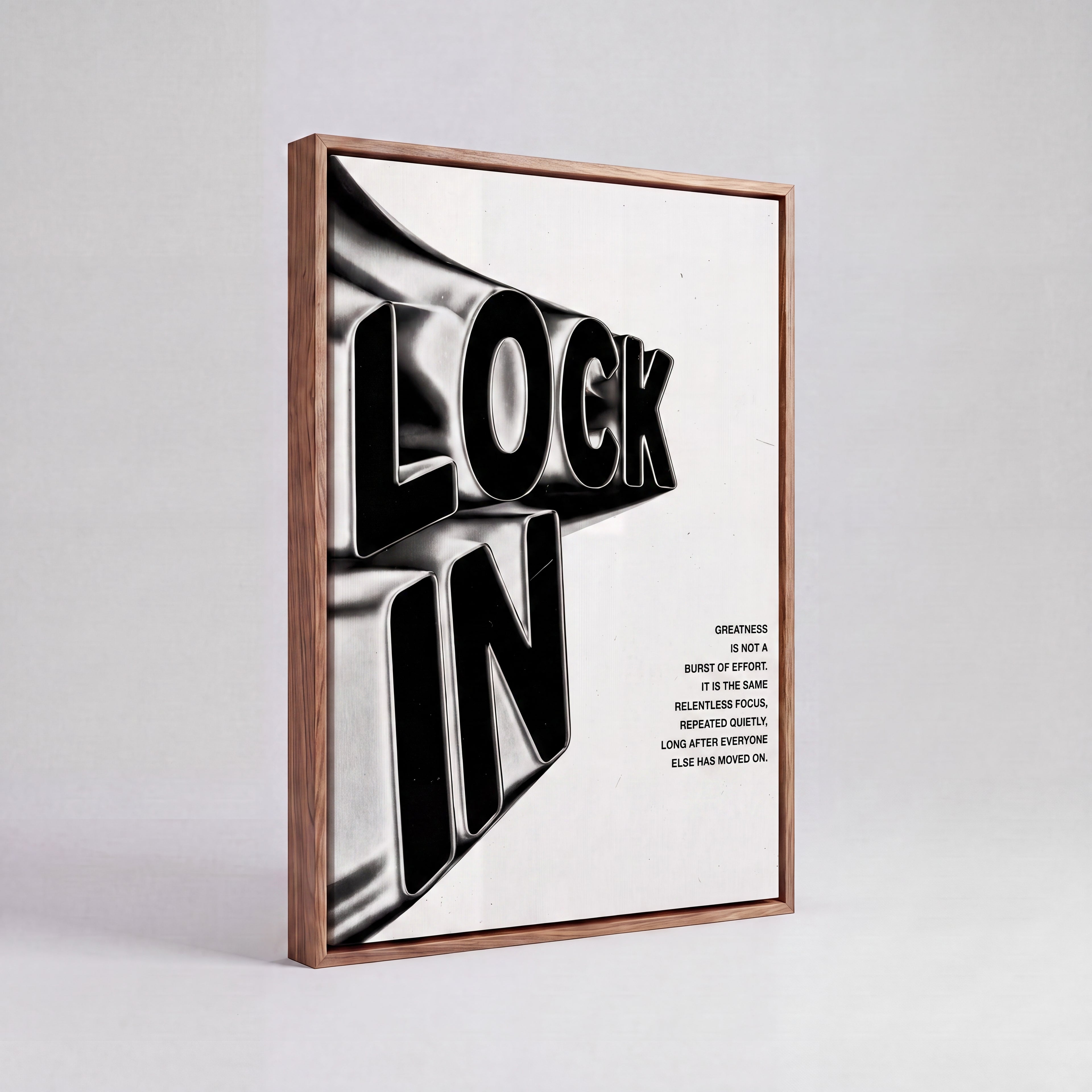 Lock In | Liquid Chrome 3D Typography Canvas Wall Art
