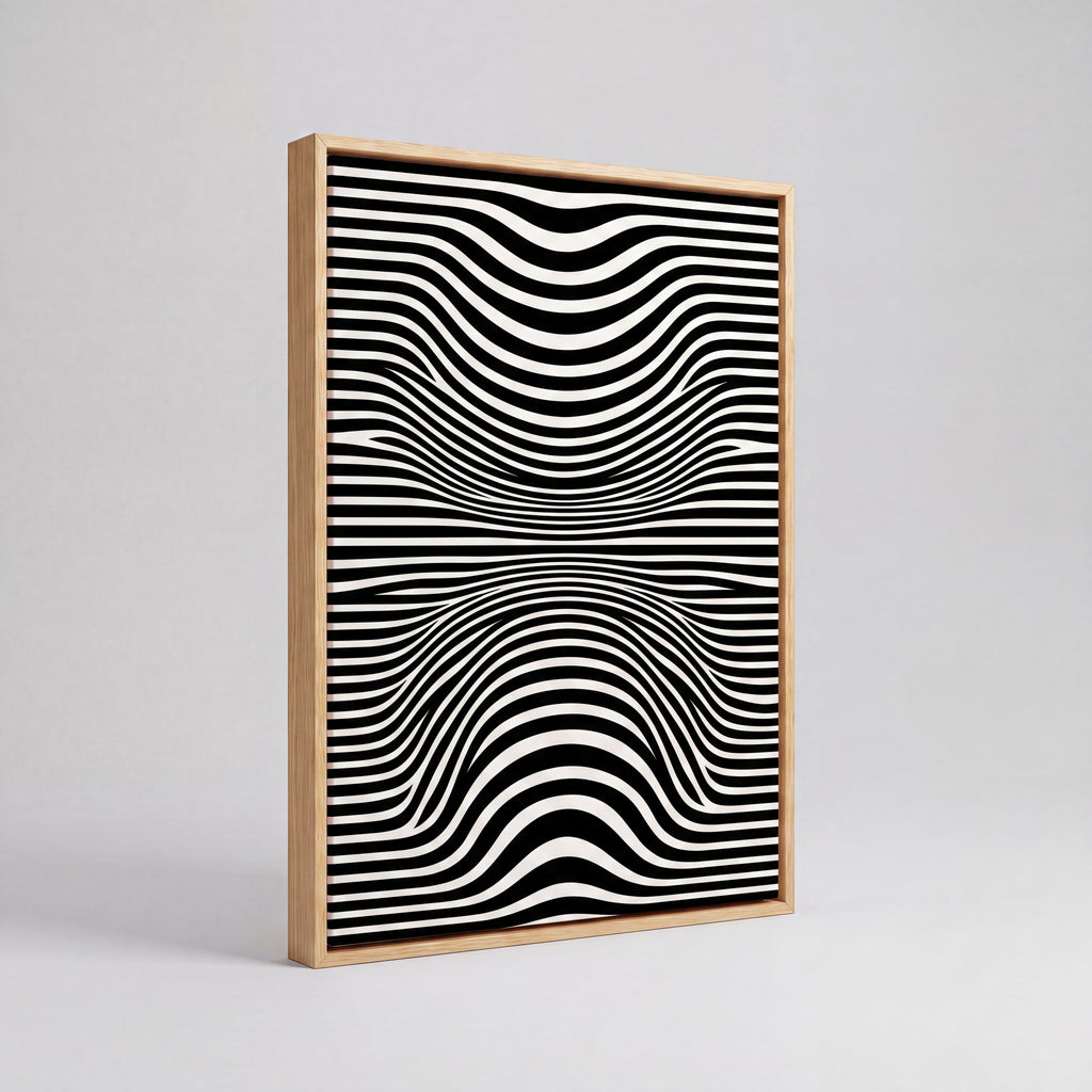 Optical Art Waves | Black & White Geometric Canvas Wall Art