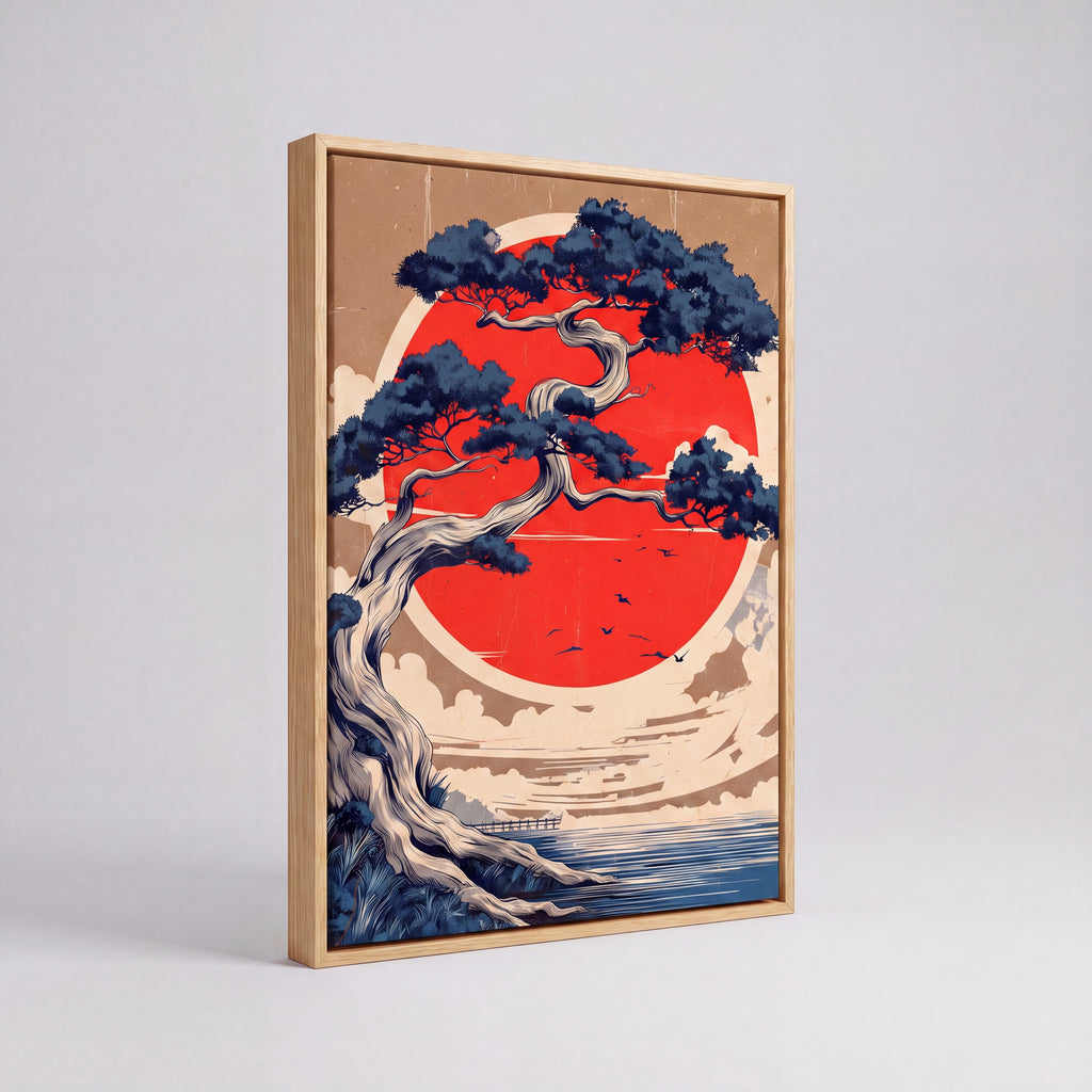 Rising Sun | Japanese Bonsai Woodblock Canvas Wall Art