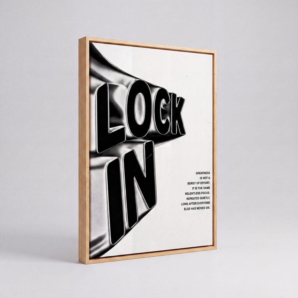 Lock In | Liquid Chrome 3D Typography Canvas Wall Art