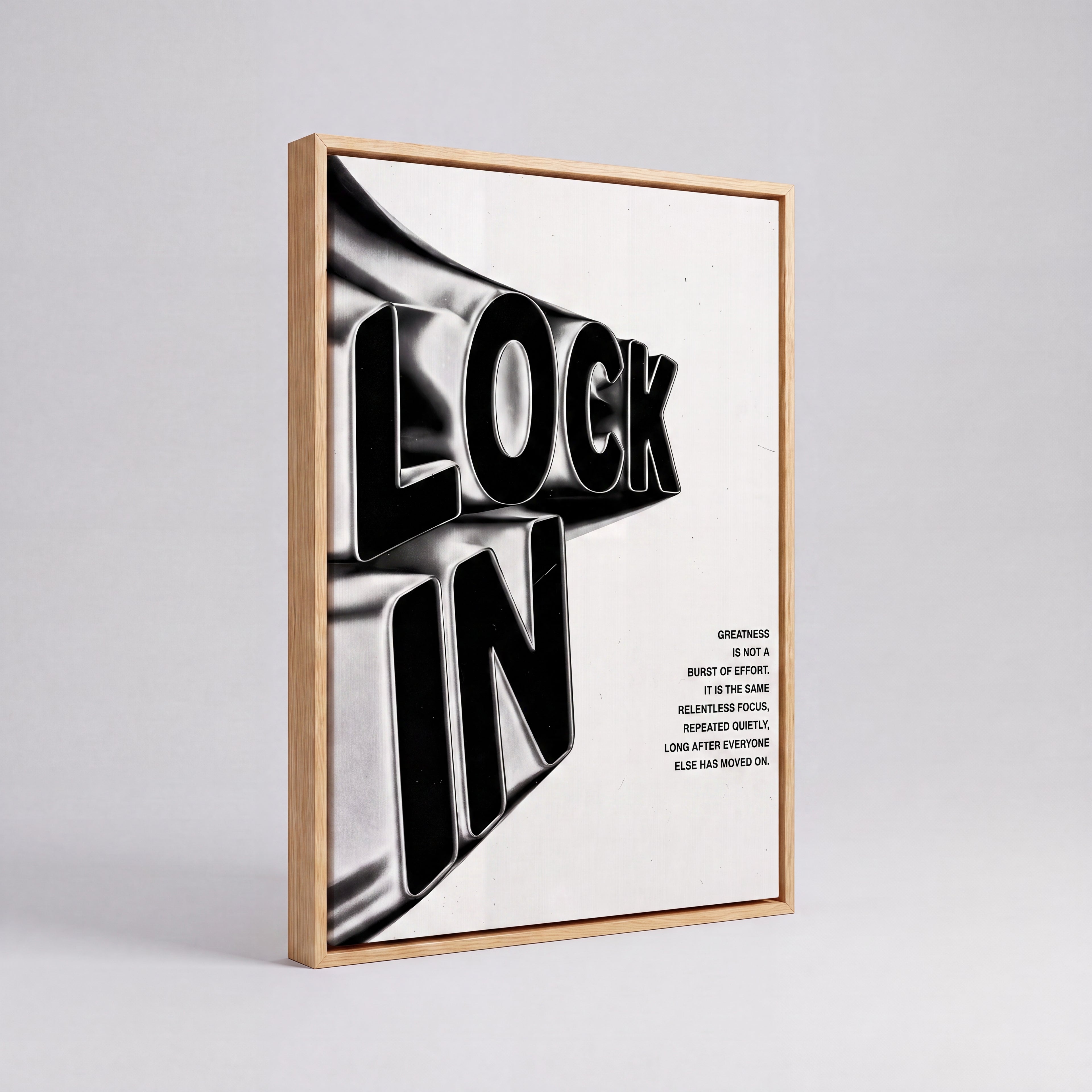 Lock In | Liquid Chrome 3D Typography Canvas Wall Art